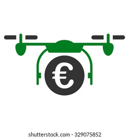 Euro Quadcopter Payment vector icon. Style is bicolor flat symbol, green and gray colors, rounded angles, white background.