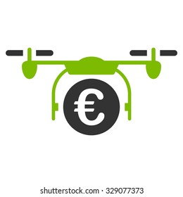 Euro Quadcopter Payment vector icon. Style is bicolor flat symbol, eco green and gray colors, rounded angles, white background.