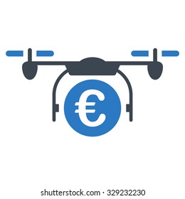 Euro Quadcopter Payment vector icon. Style is bicolor flat symbol, smooth blue colors, rounded angles, white background.