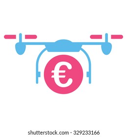 Euro Quadcopter Payment vector icon. Style is bicolor flat symbol, pink and blue colors, rounded angles, white background.