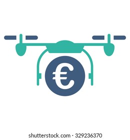 Euro Quadcopter Payment vector icon. Style is bicolor flat symbol, cobalt and cyan colors, rounded angles, white background.