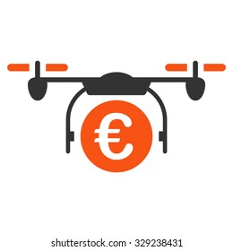 Euro Quadcopter Payment vector icon. Style is bicolor flat symbol, orange and gray colors, rounded angles, white background.