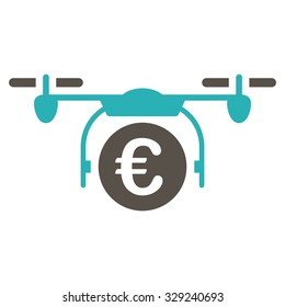 Euro Quadcopter Payment vector icon. Style is bicolor flat symbol, grey and cyan colors, rounded angles, white background.
