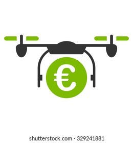 Euro Quadcopter Payment vector icon. Style is bicolor flat symbol, eco green and gray colors, rounded angles, white background.