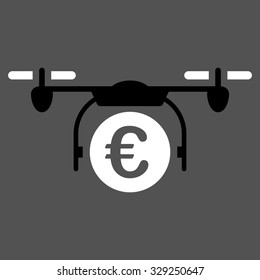 Euro Quadcopter Payment vector icon. Style is bicolor flat symbol, black and white colors, rounded angles, gray background.