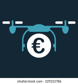 Euro Quadcopter Payment vector icon. Style is bicolor flat symbol, blue and white colors, rounded angles, dark blue background.