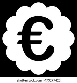 Euro Quality Seal icon. Vector style is flat iconic symbol, white color, black background.
