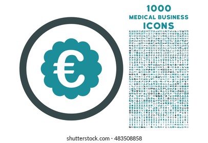 Euro Quality Seal rounded vector bicolor icon with 1000 medical business icons. Set style is flat pictograms, soft blue colors, white background.