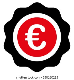 Euro Quality Seal vector icon. Style is bicolor flat symbol, intensive red and black colors, rounded angles, white background.
