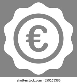 Euro Quality Seal vector icon. Style is flat symbol, white color, rounded angles, gray background.