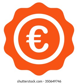 Euro Quality Seal vector icon. Style is flat symbol, orange color, rounded angles, white background.