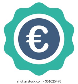Euro Quality Seal vector icon. Style is bicolor flat symbol, cobalt and cyan colors, rounded angles, white background.