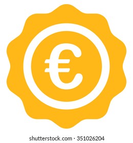 Euro Quality Seal vector icon. Style is flat symbol, yellow color, rounded angles, white background.