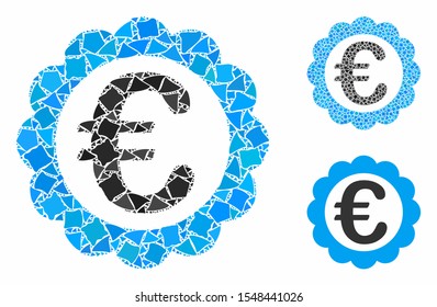 Euro quality stamp composition of humpy items in various sizes and color tinges, based on Euro quality stamp icon. Vector irregular items are united into collage.