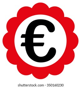 Euro Quality Stamp vector icon. Style is bicolor flat symbol, intensive red and black colors, rounded angles, white background.