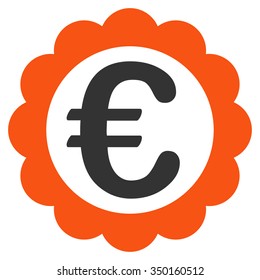 Euro Quality Stamp vector icon. Style is bicolor flat symbol, orange and gray colors, rounded angles, white background.