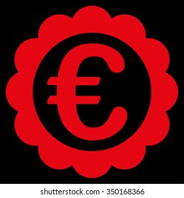 Euro Quality Stamp vector icon. Style is flat symbol, red color, rounded angles, black background.