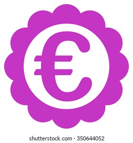 Euro Quality Stamp vector icon. Style is flat symbol, violet color, rounded angles, white background.