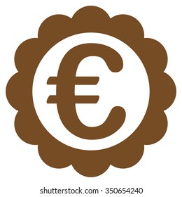 Euro Quality Stamp vector icon. Style is flat symbol, brown color, rounded angles, white background.