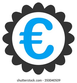 Euro Quality vector icon. Style is bicolor flat symbol, blue and gray colors, rounded angles, white background.