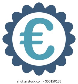 Euro Quality vector icon. Style is bicolor flat symbol, cyan and blue colors, rounded angles, white background.