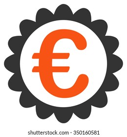 Euro Quality vector icon. Style is bicolor flat symbol, orange and gray colors, rounded angles, white background.