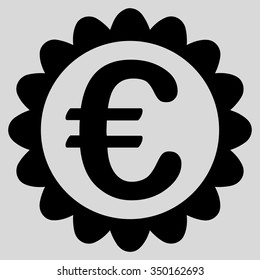Euro Quality vector icon. Style is flat symbol, black color, rounded angles, light gray background.