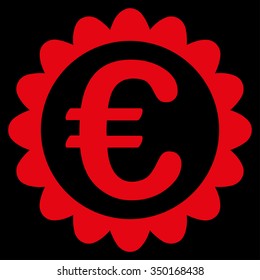 Euro Quality vector icon. Style is flat symbol, red color, rounded angles, black background.