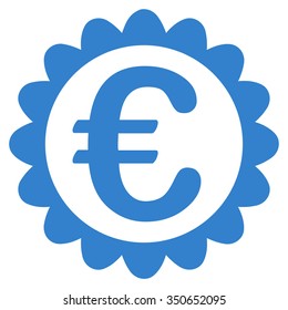 Euro Quality vector icon. Style is flat symbol, cobalt color, rounded angles, white background.