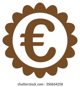 Euro Quality vector icon. Style is flat symbol, brown color, rounded angles, white background.