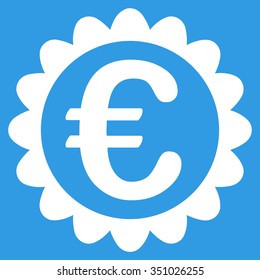 Euro Quality vector icon. Style is flat symbol, white color, rounded angles, blue background.