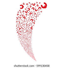 Euro random fireworks stream. Vector illustration style is flat red iconic symbols on a white background. Object fountain organized from scattered symbols.