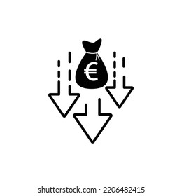 euro rate down icon fall sign