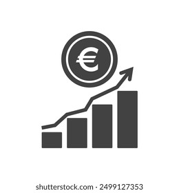 Gráfico de crecimiento de la tasa del euro, ícono de inversión del Pago monetario, signo de Vector de crecimiento del euro aislado.