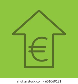 Euro rate rising color linear icon. European Union currency with up arrow. Thick line outline symbols on color background. Vector illustration