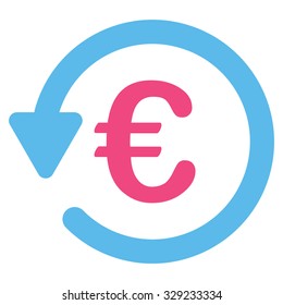 Euro Rebate vector icon. Style is bicolor flat symbol, pink and blue colors, rounded angles, white background.