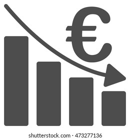 Euro Recession Bar Chart icon. Vector style is flat iconic symbol, gray color, white background.