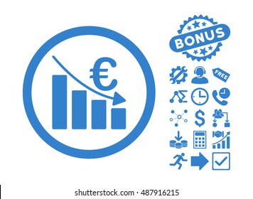 Euro Recession icon with bonus images. Vector illustration style is flat iconic symbols, cobalt color, white background.