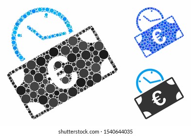 Euro recurring payment composition of round dots in variable sizes and color hues, based on Euro recurring payment icon. Vector round dots are united into blue composition.