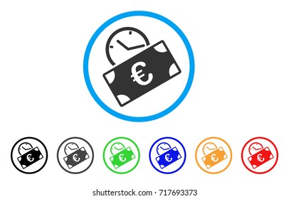 Euro Recurring Payment rounded icon. Style is a flat euro recurring payment grey symbol inside light blue circle with black, gray, green, blue, red, orange versions.