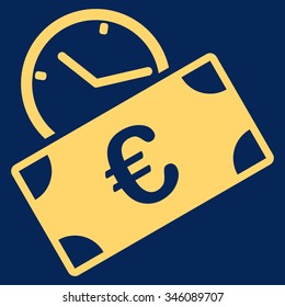 Euro Recurring Payment vector icon. Style is flat symbol, yellow color, rounded angles, blue background.