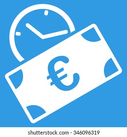 Euro Recurring Payment vector icon. Style is flat symbol, white color, rounded angles, blue background.
