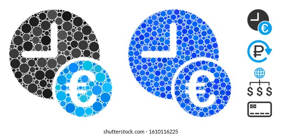 Euro recurring payments composition of circle elements in different sizes and color tints, based on Euro recurring payments icon. Vector circle elements are composed into blue mosaic.