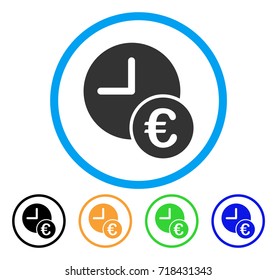 Euro Recurring Payments icon. Vector illustration style is a flat iconic Euro recurring payments grey rounded symbol inside light blue circle with black, green, blue, yellow color versions.