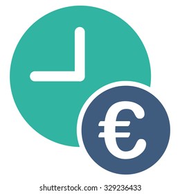 Euro Recurring Payments vector icon. Style is bicolor flat symbol, cobalt and cyan colors, rounded angles, white background.
