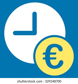 Euro Recurring Payments vector icon. Style is bicolor flat symbol, yellow and white colors, rounded angles, blue background.