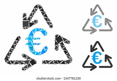 Euro recycling composition of bumpy elements in different sizes and color tinges, based on Euro recycling icon. Vector rugged elements are combined into composition.