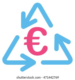 Euro Recycling icon. Vector style is bicolor flat iconic symbol with rounded angles, pink and blue colors, white background.