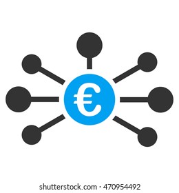 Euro Relations icon. Vector style is bicolor flat iconic symbol with rounded angles, blue and gray colors, white background.