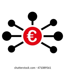 Euro Relations icon. Vector style is bicolor flat iconic symbol with rounded angles, intensive red and black colors, white background.